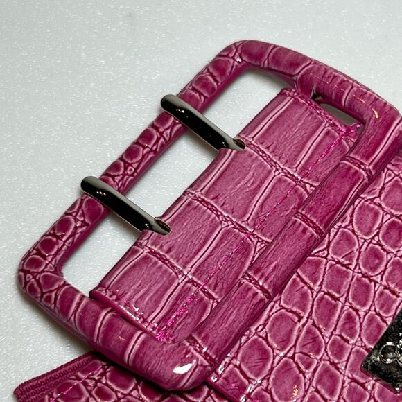 Jessica Simpson Pink Belt Faux Reptile Leather Stretch Cinch Elastic Size Medium - Picture 2 of 8